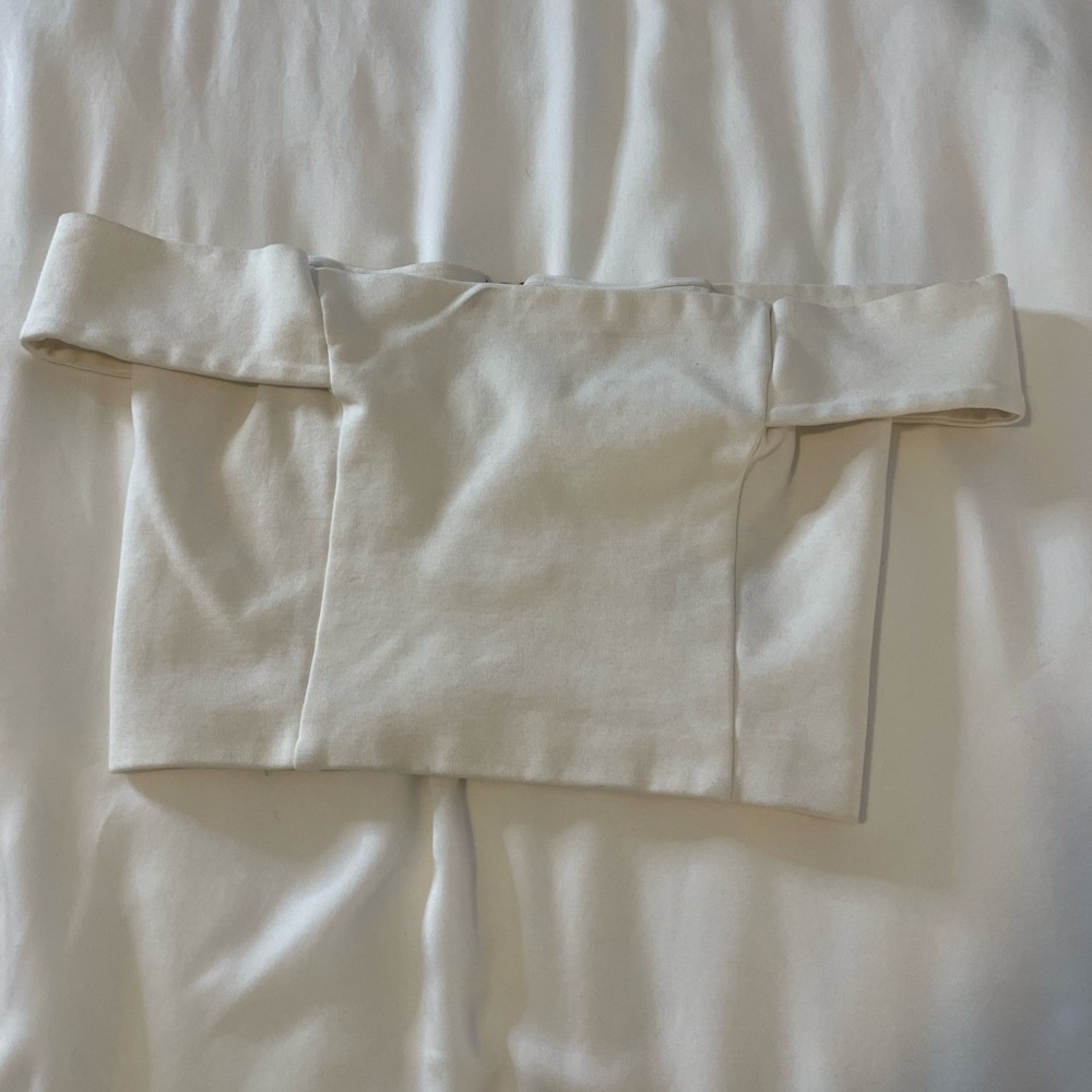 White off shoulder crop top zip in back